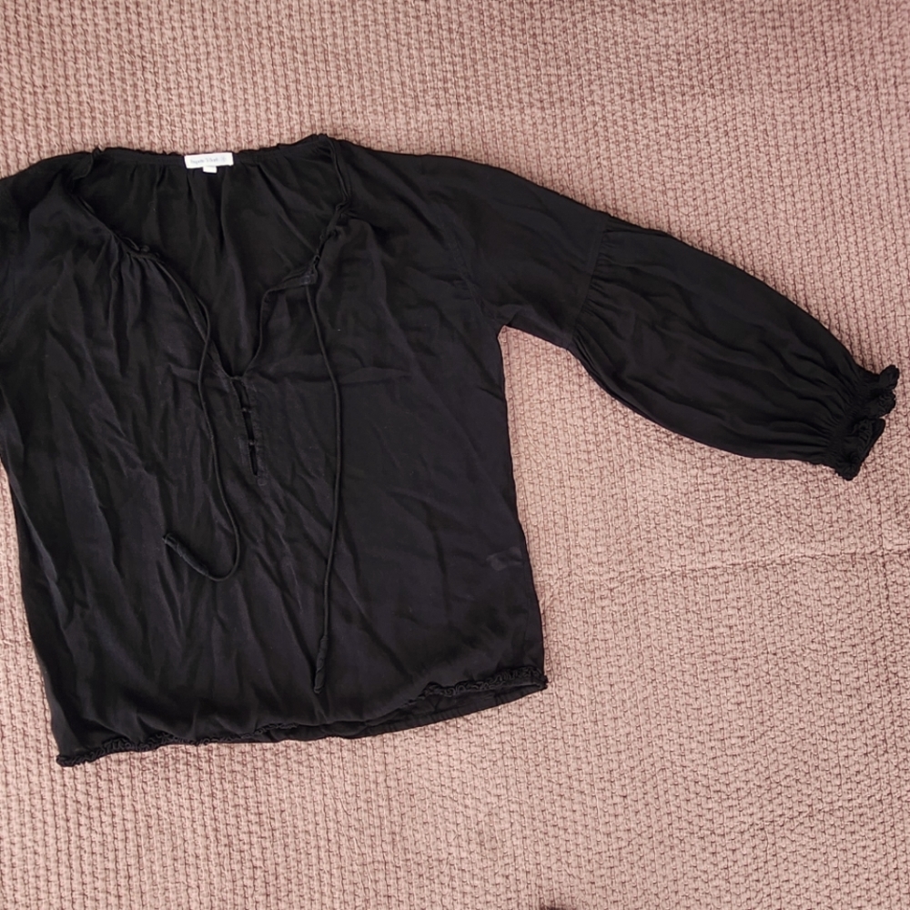 Poupette St Barth black viscose peasant blouse